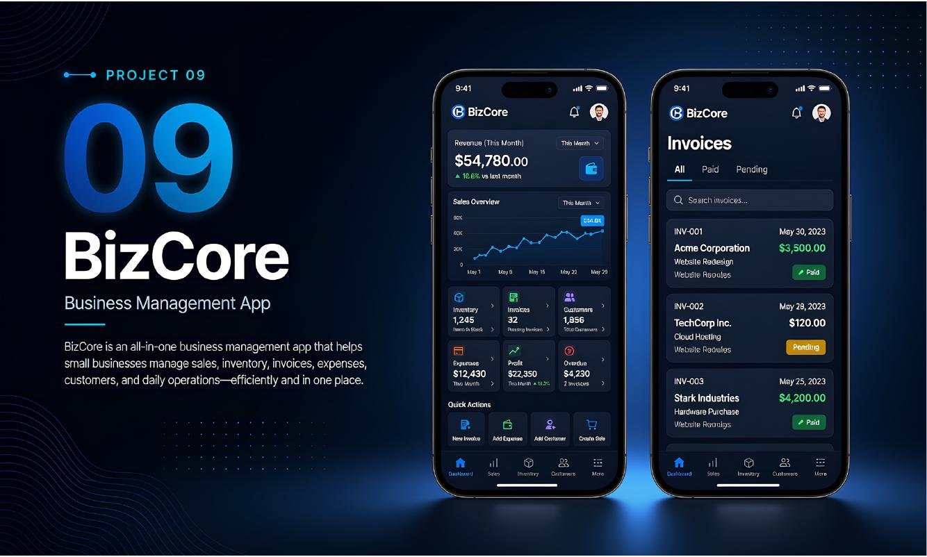 BizCore app — all-in-one business management mobile app case study