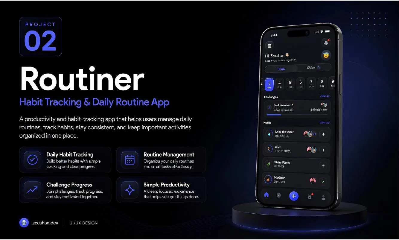 Routiner app — habit tracking and daily productivity mobile app case study